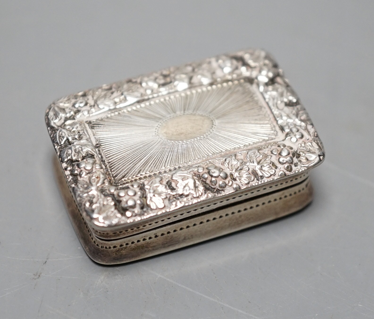 A George IV silver rectangular vinaigrette, Joseph Wilmore, Birmingham, 1827, 31mm.